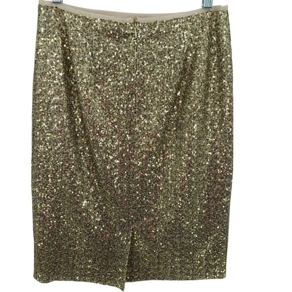 Chico's Gold Sequin Pencil Skirt S Back Zip Polyester - Picture 2 of 12